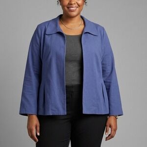 Frances Valentine Navy Blue Cotton Floral Lined Open Front Jacket Plus Size 1X